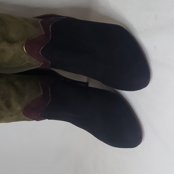 NWT GRAZIA Suede Patchwork Kitten Heel Slouchy Tall Boots Made in Spain - Picture 4 of 10